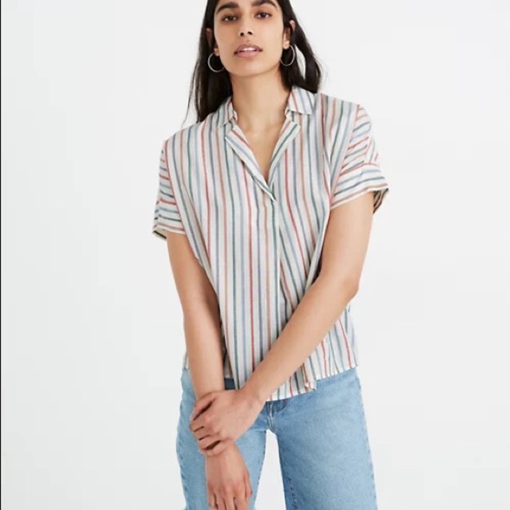 Madewell Park Popover Shirt in Rainbow Stripe L